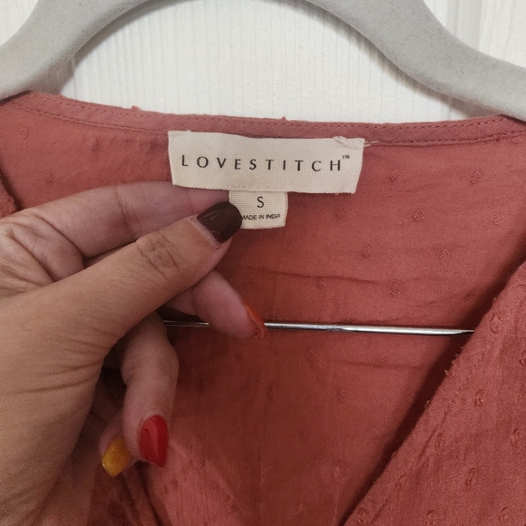 Lovestitch Dusty Rose Boho Eyelet tie top 100% cotton Size Small - Picture 2 of 7